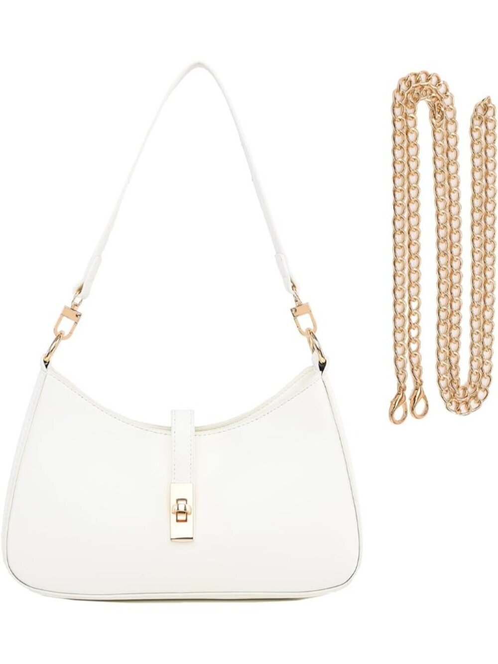 Women's White Premium Vegan Leather Twist Lock Crossbody Shoulder Bag